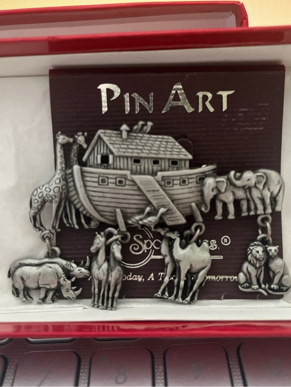 Silver Noah's Ark Animal Charm Brooch - Silver Tone